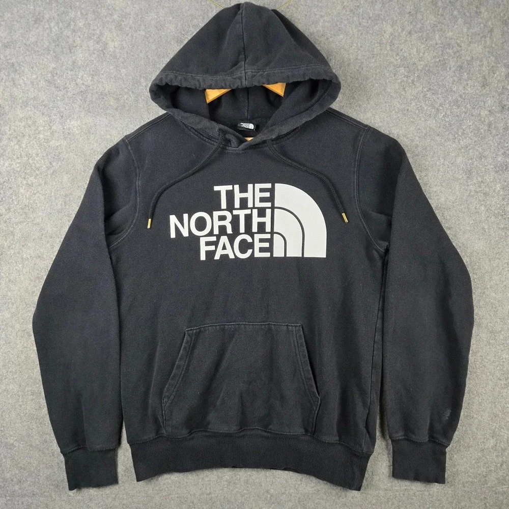 The North Face Hoodie Mens Small Black Big Logo Pullover Sweatshirt Activewear